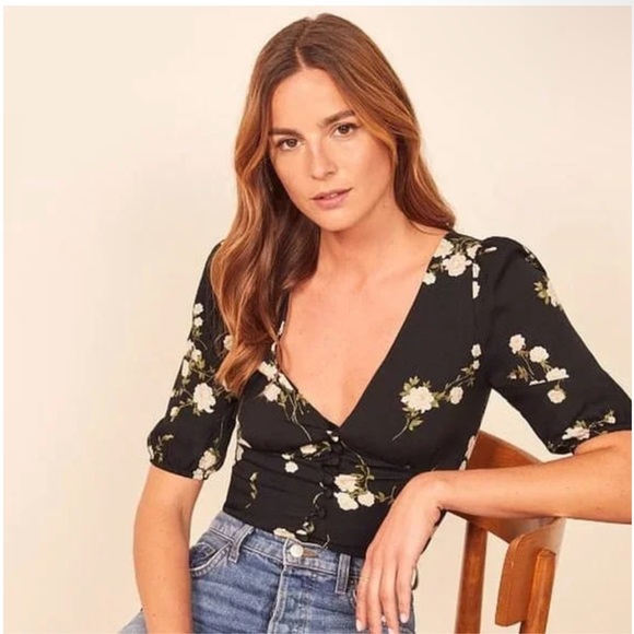 Reformation black floral top size xs - eliana in contessa - Picture 1 of 5